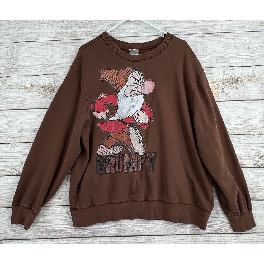 Vintage Disney‎ Store Offset Grumpy Crewneck Sweatshirt Womens Large Brown